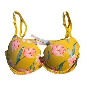 VICTORIA'S SECRET 32C Yellow  Floral Where Everywhere Push Up